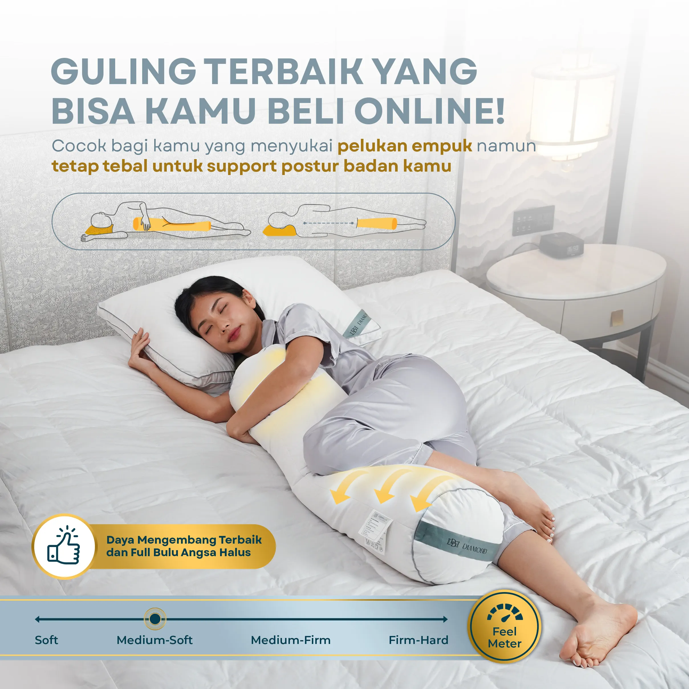 Guling Bulu Angsa Type Diamond 37x92cm | 100% Down 3