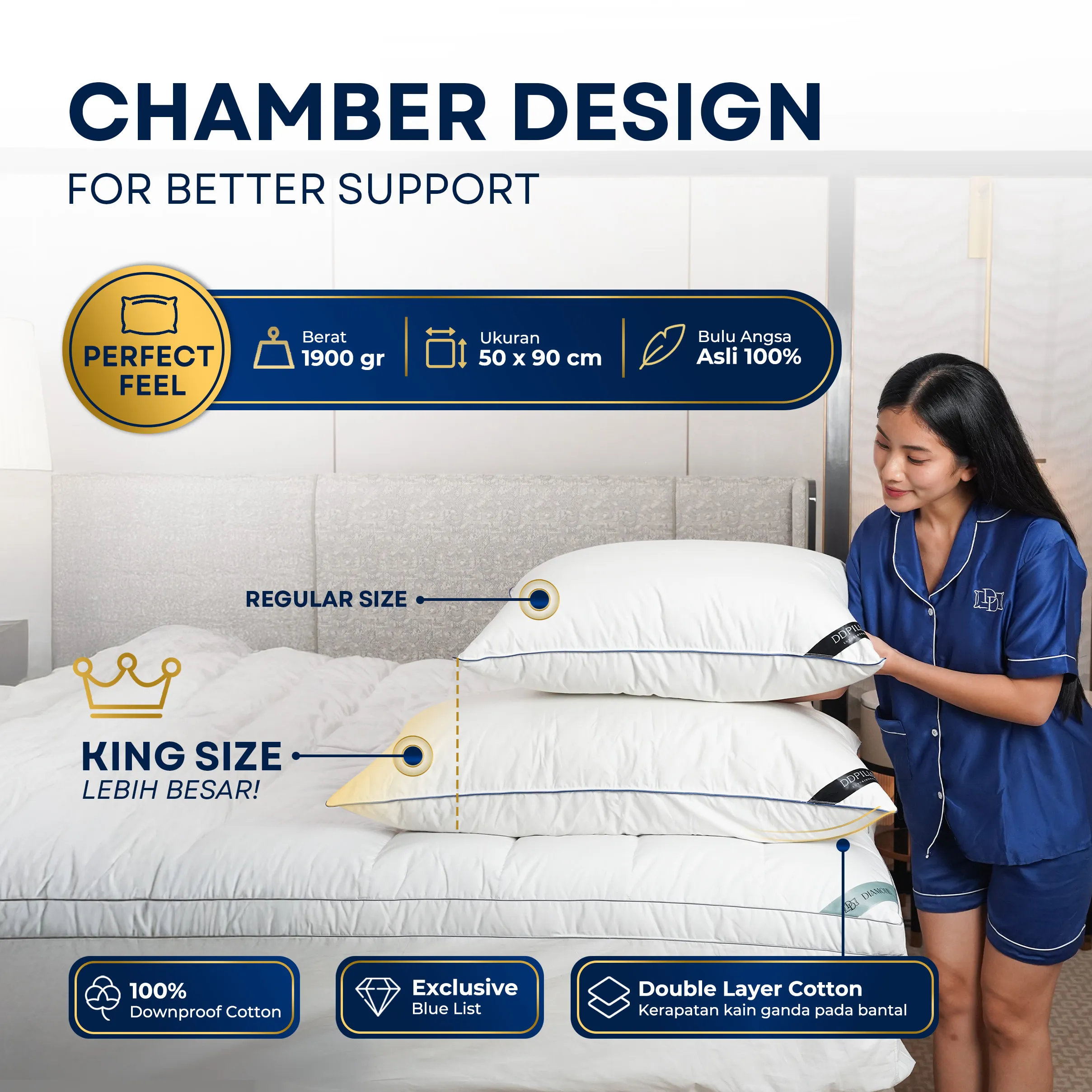 Bantal Bulu Angsa Type King Hampton | 50x90 cm 3