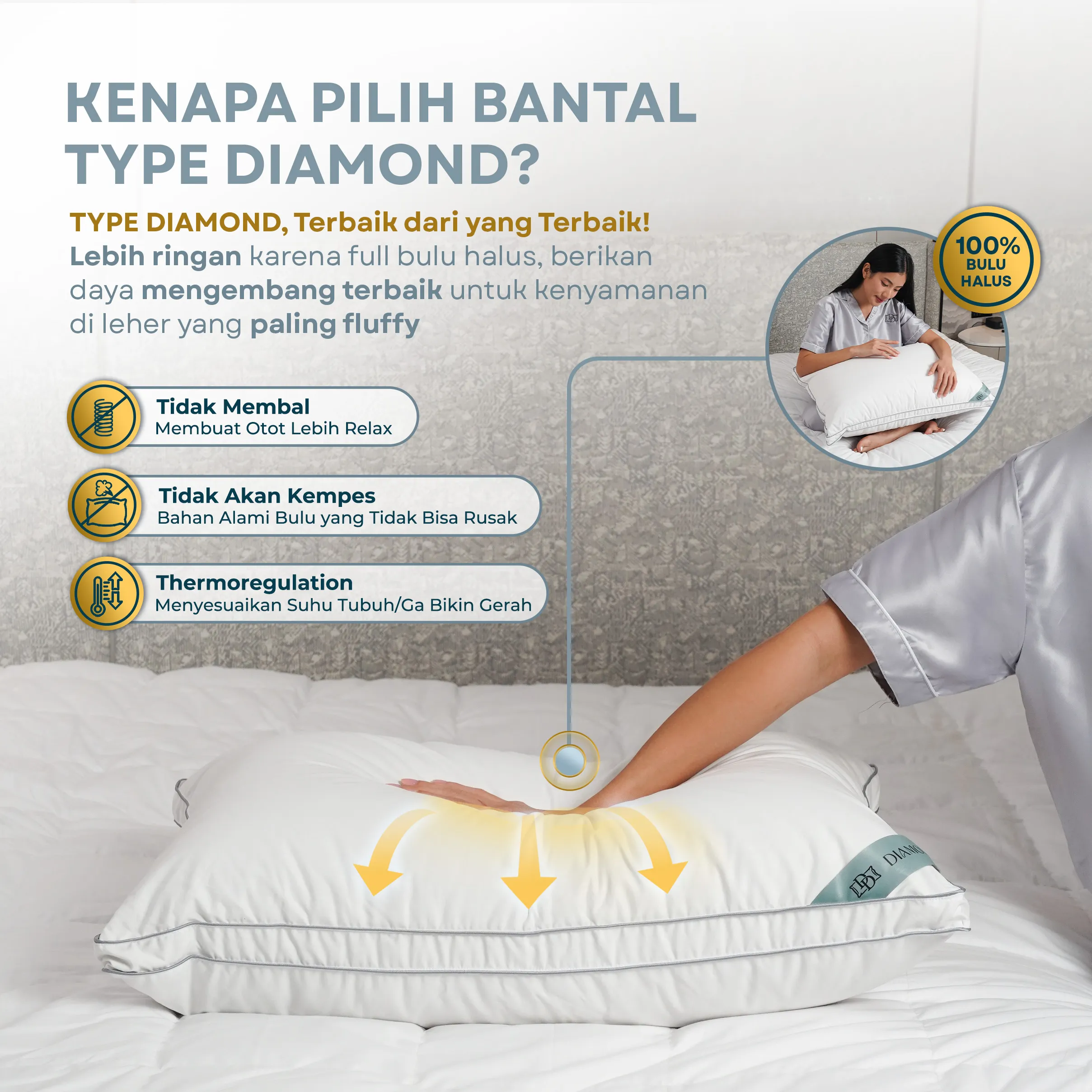 Bantal Bulu Angsa Type Diamond 100% Down | 50x70 cm 4