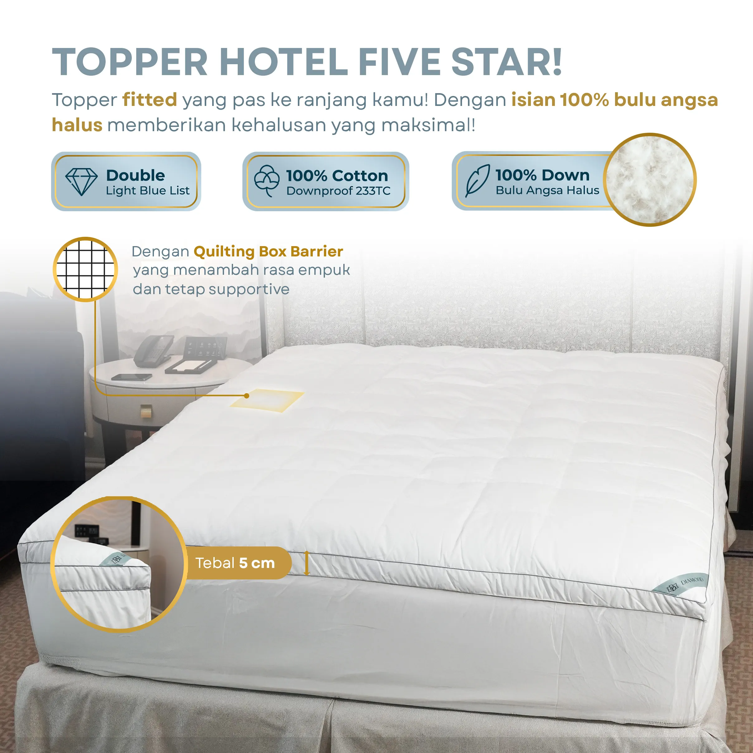 Mattress Topper Bulu Angsa Type Diamond | 100% Down 3