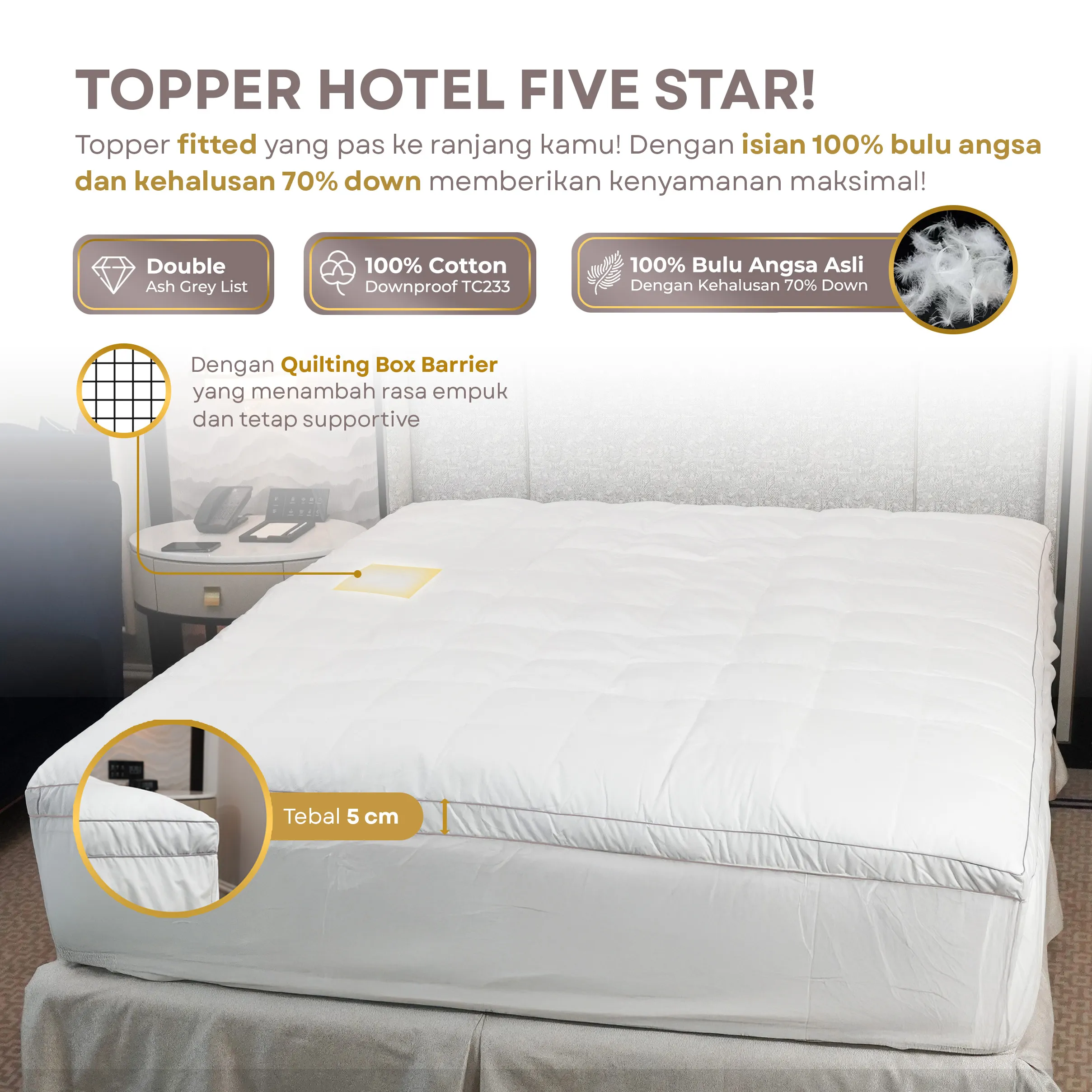 Mattress Topper Bulu Angsa Asli Type Silver | 70% Down 2