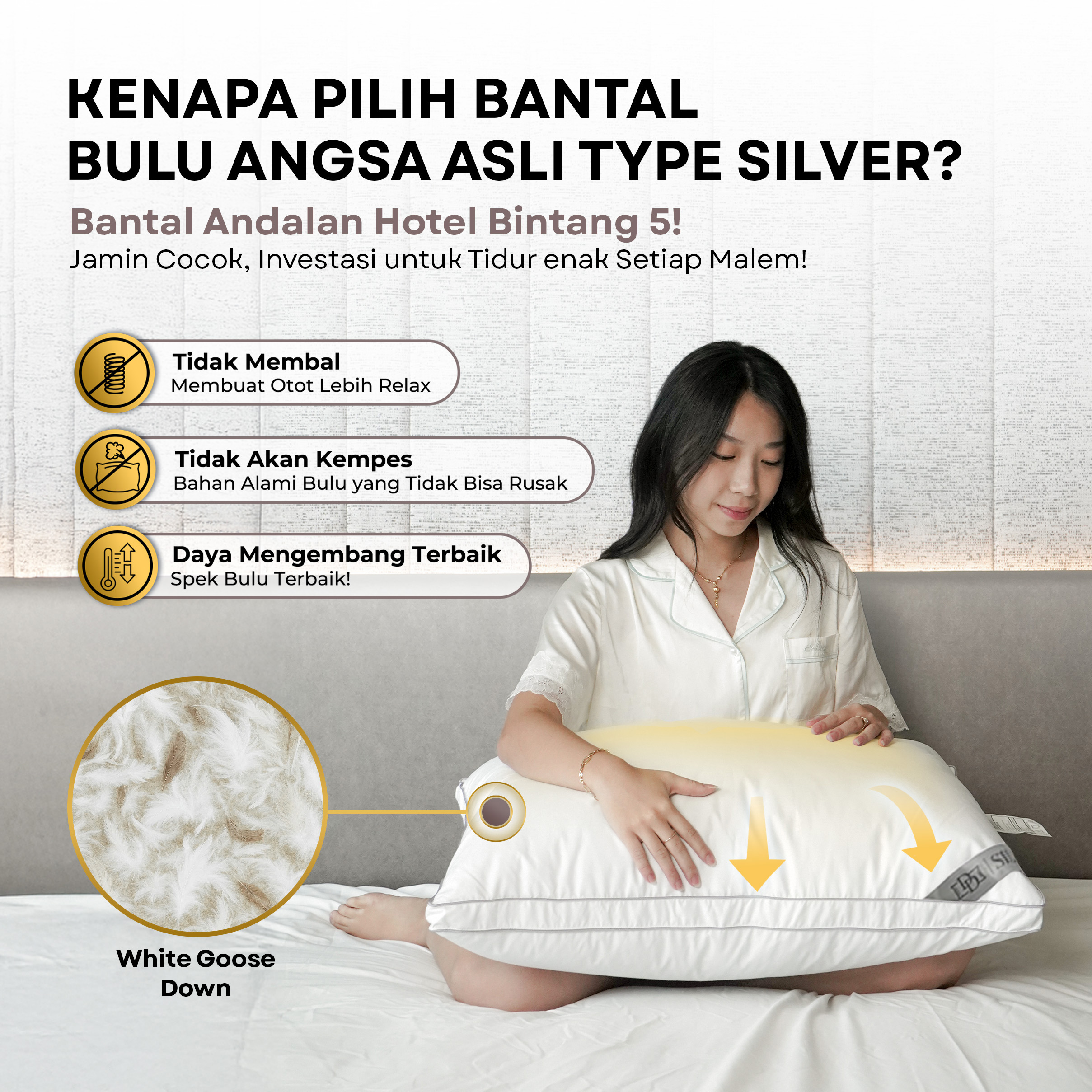 Bantal Bulu Angsa Type Silver | 50x70 cm 4